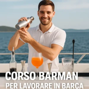 Barman che prepara cocktail a bordo di uno yacht durante il corso per lavorare in barca